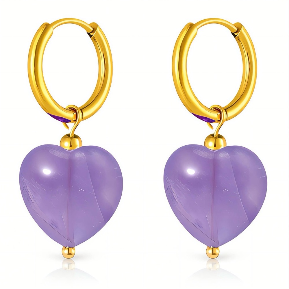 Gold and Purple Heart Hoop Earrings 18k Gold plated steel